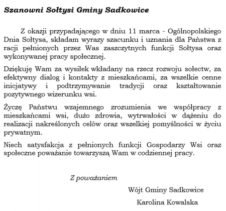 Życzenia dla Sołtysów