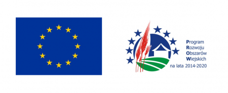 Flaga Unii Europejskiej i logo Prgramu Rozwoju Obszarów Wiejskich na lata 2014-2020