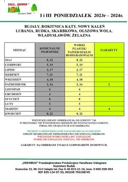 Harmonogram odbioru odpadów maj 2023 r. - kwiecień 2024 r. - strona 1
